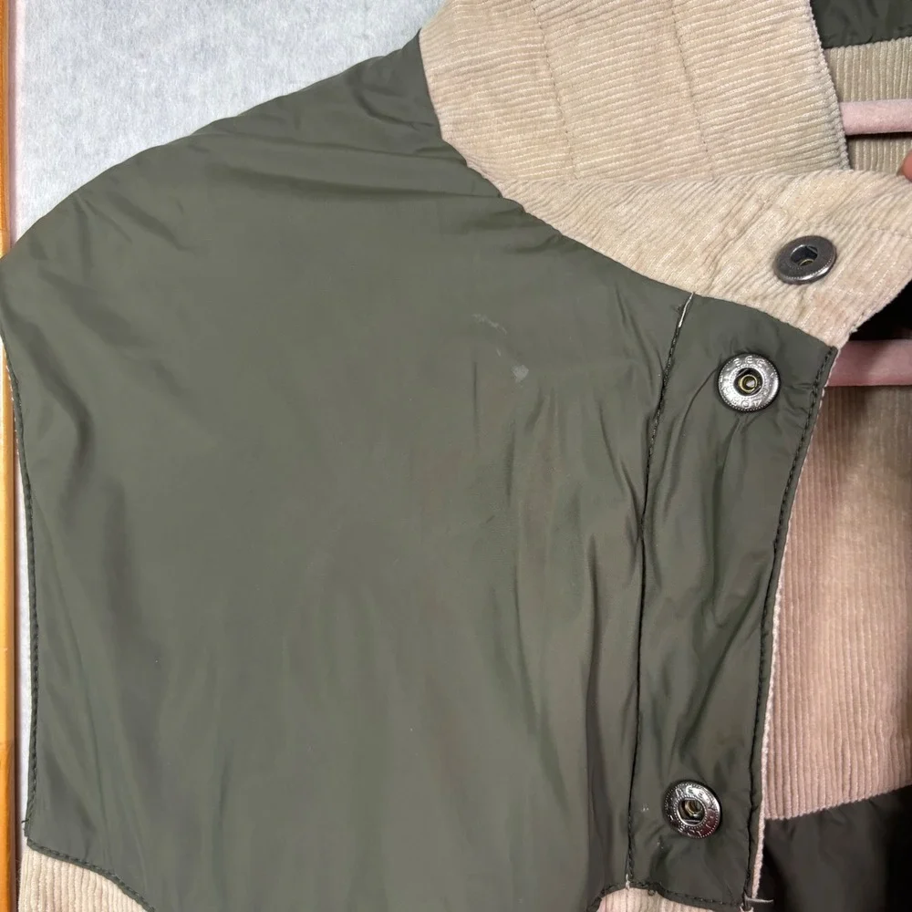 RuffHewn Reversible Puffer Vest M Olive Tan Corduroy Western Yoke Snap Front